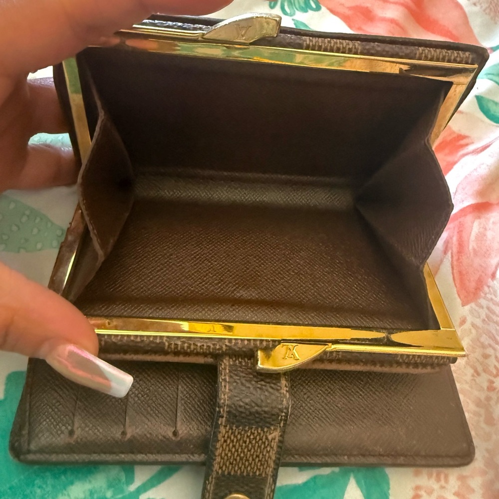 Authentic LV Leather Wallet with Gold Trim